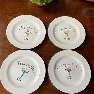 POTTERY BARN SET APPETIZER MARTINI PLATES THEMED